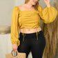 PLUS SIZE LONG PUFF SLEEVE RUCHED TOP