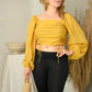 PLUS SIZE LONG PUFF SLEEVE RUCHED TOP