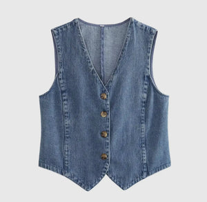 Denim V-Neck Daily Vest